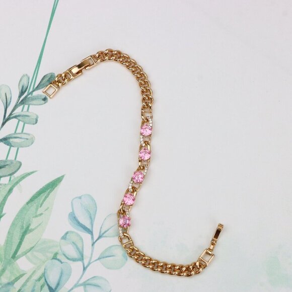 "Rose Gold Pink Hexagon CZ Chain Bracelet with Sparkling Accent Links, XPBL0749 - Picture 12 of 12